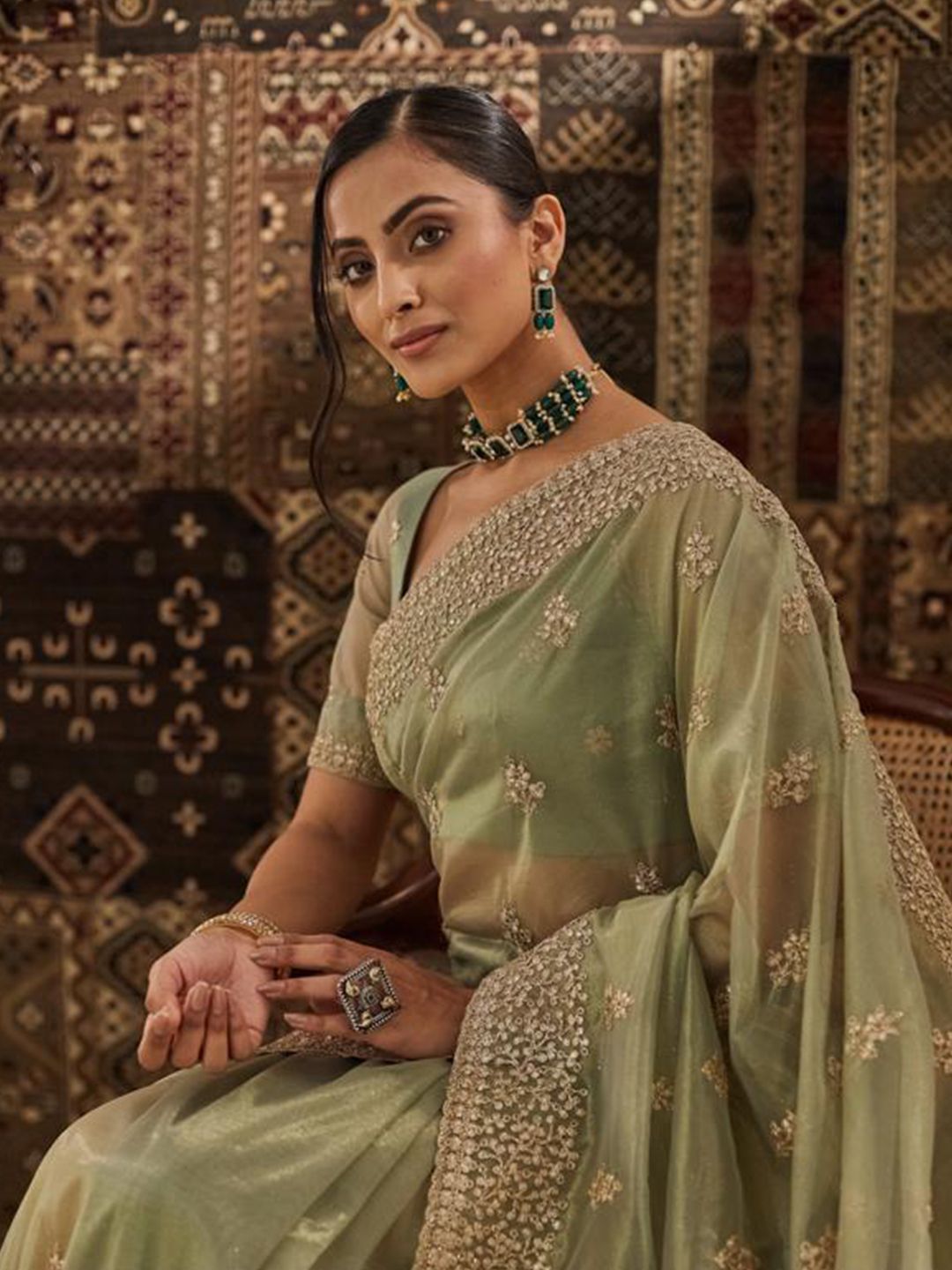 kasee Floral Zardozi Supernet Designer Saree | Grocsy