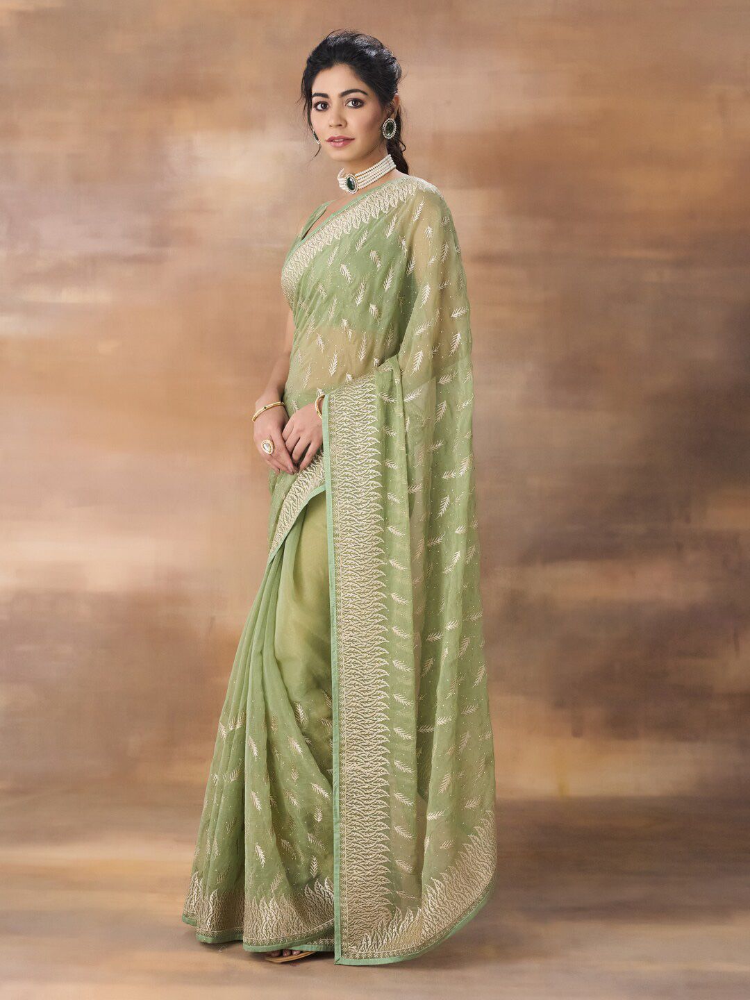 kasee Floral Embroidered Art Silk Saree | Grocsy