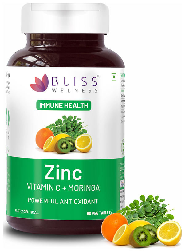 Bliss Welness Immune Health Zinc Vitamin C + Moringa Veg Tablet | Grocsy