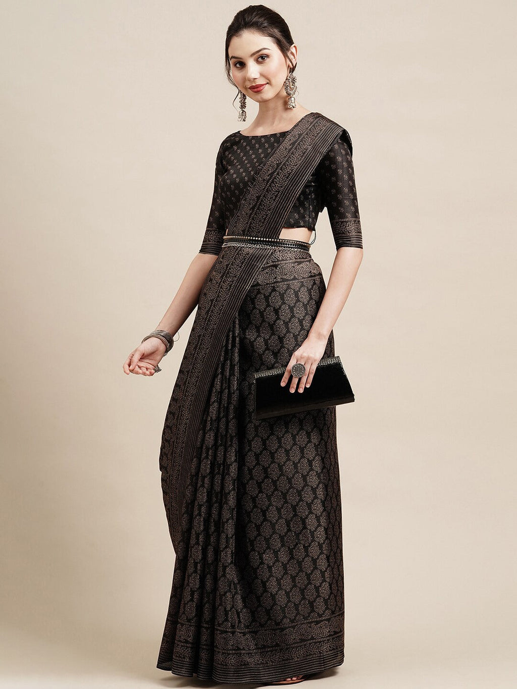 Saree Mall Black & Grey Floral Printed Art Silk Bhagalpuri Sarees | Grocsy