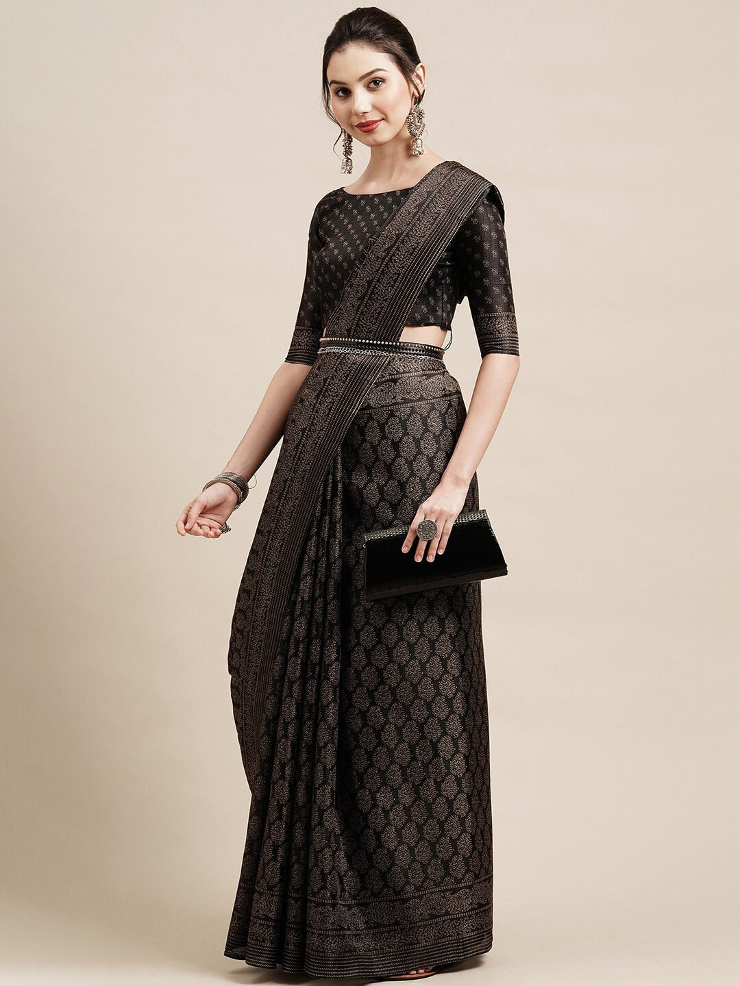 Saree Mall Black & Grey Floral Printed Art Silk Bhagalpuri Sarees | Grocsy