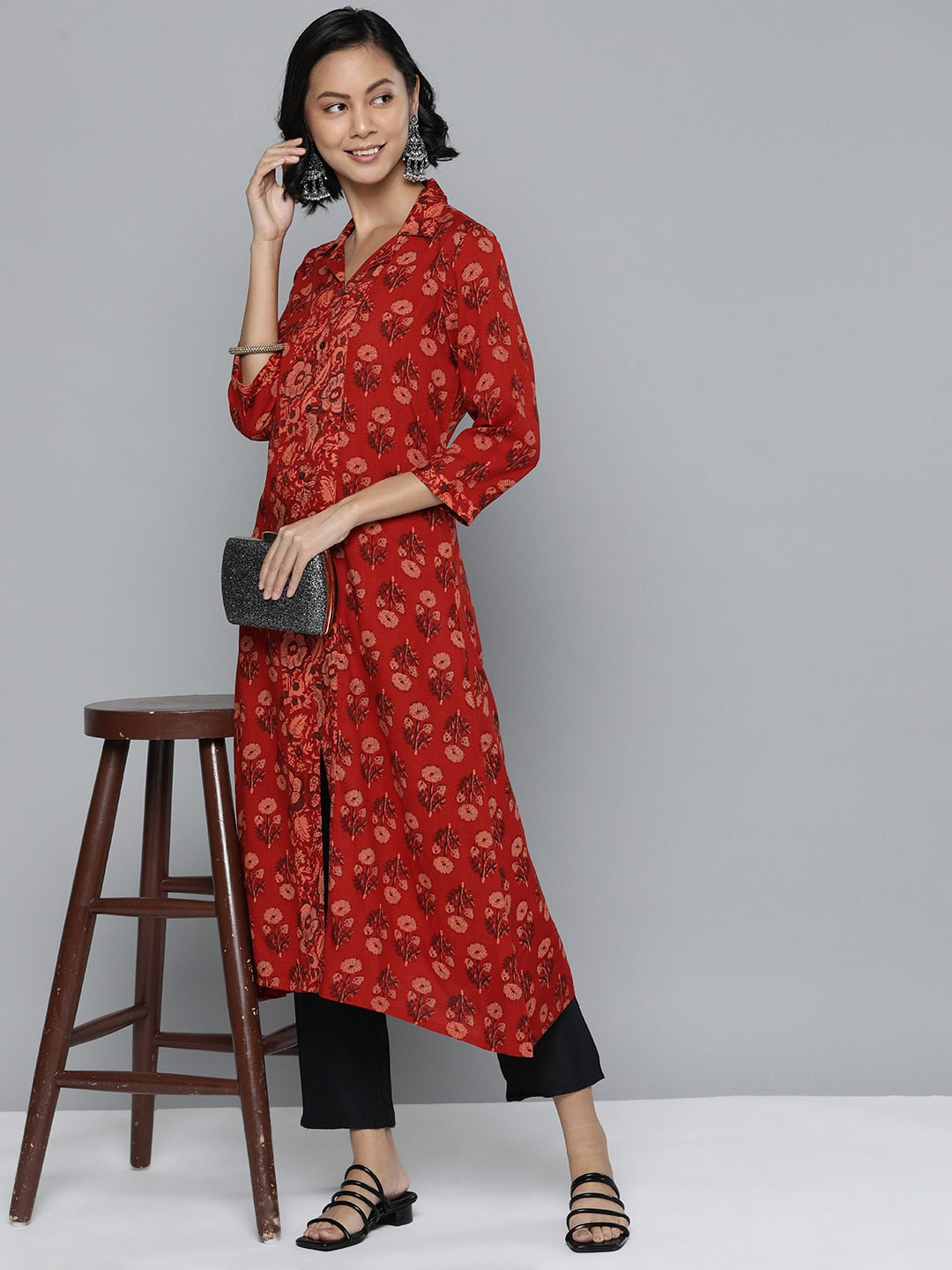 HERE&NOW Ethnic Motifs Printed A-Line Kurta | Grocsy