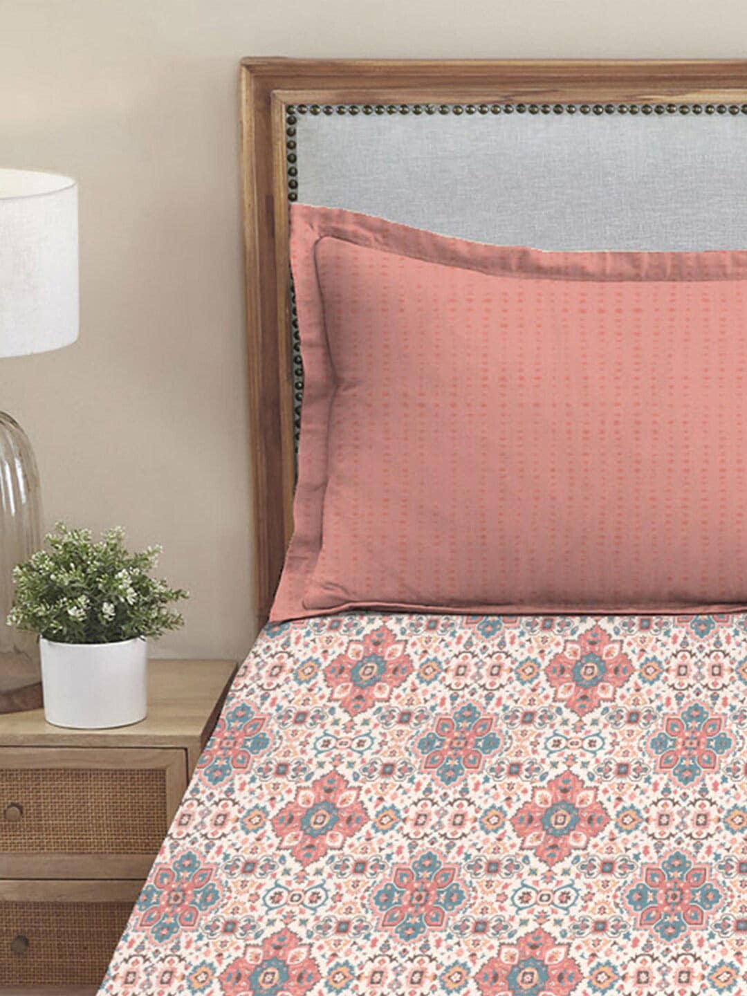 MYTRIDENT Dusk and Dawn White Printed Pure Cotton 144 TC Queen Bedsheet With 2 Pillow Covers | Grocsy