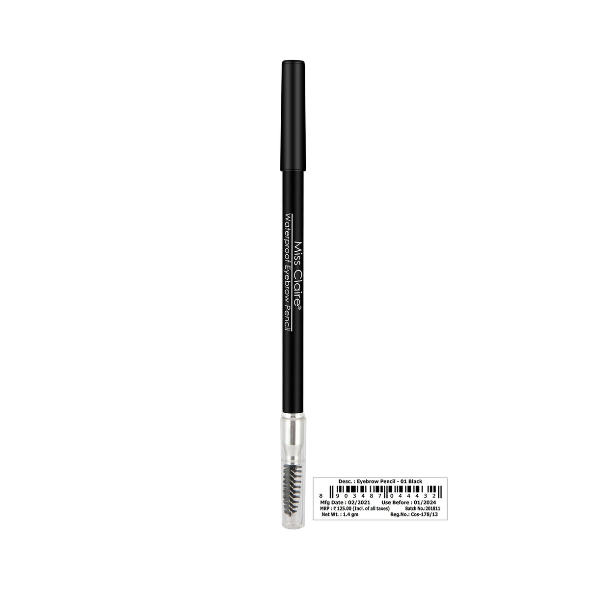 Miss Claire Waterproof Eyebrow Pencil With Mascara Brush - 01 Black | Grocsy