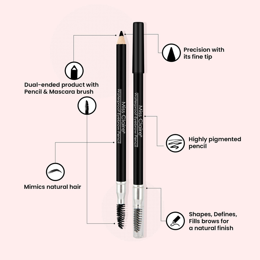 Miss Claire Waterproof Eyebrow Pencil With Mascara Brush - 01 Black | Grocsy