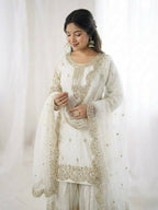Teeya Creation White Color Fendy Silk Embroidery Work Wedding Wear Salwar Suit | Grocsy