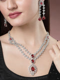 NVR Women's Silver-Plated Red CZ-Studded Handcrafted Jewellery Set | Grocsy