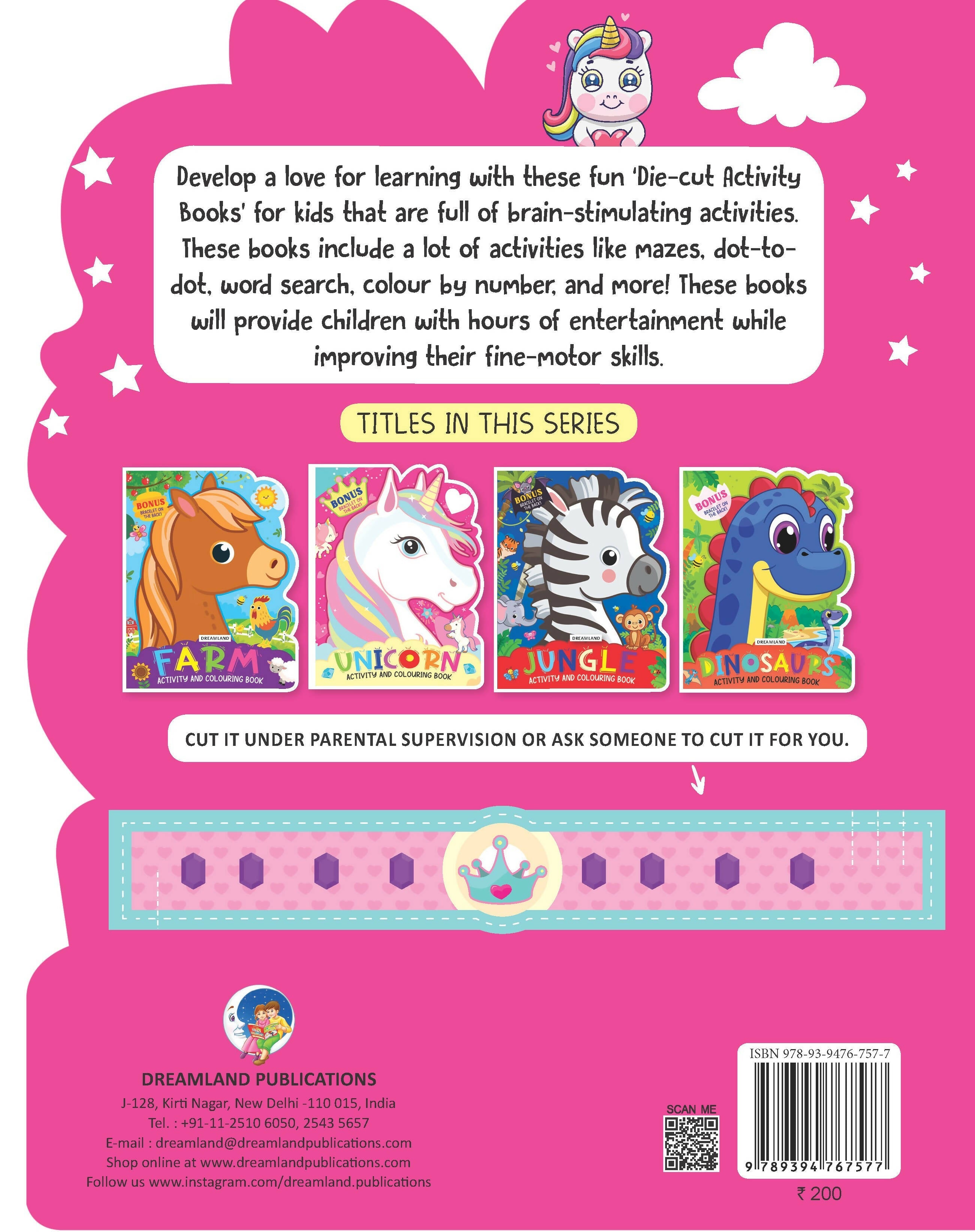 Dreamland Unicorn Activity and Colouring Book- Die Cut Animal Shaped Book : Children Interactive & Activity Book | Grocsy