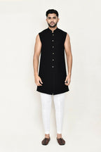 Joban Fashion Black Colored Velvet Based With Aplics Fabric Open Jacket, Indo Western With Pant | Grocsy