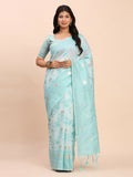 Shree Shyam Fashion Linen Cotton Sky Blue Saree | Grocsy