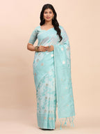 Shree Shyam Fashion Linen Cotton Sky Blue Saree | Grocsy