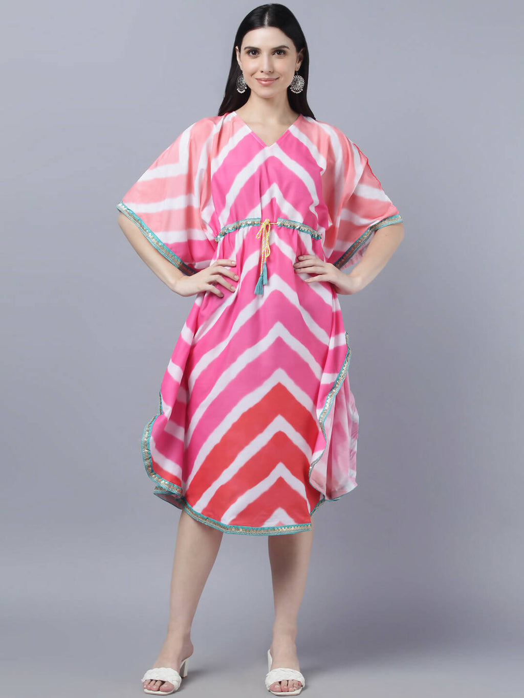 Myshka Women's Multicoloured Striped Kaftan Dress | Grocsy