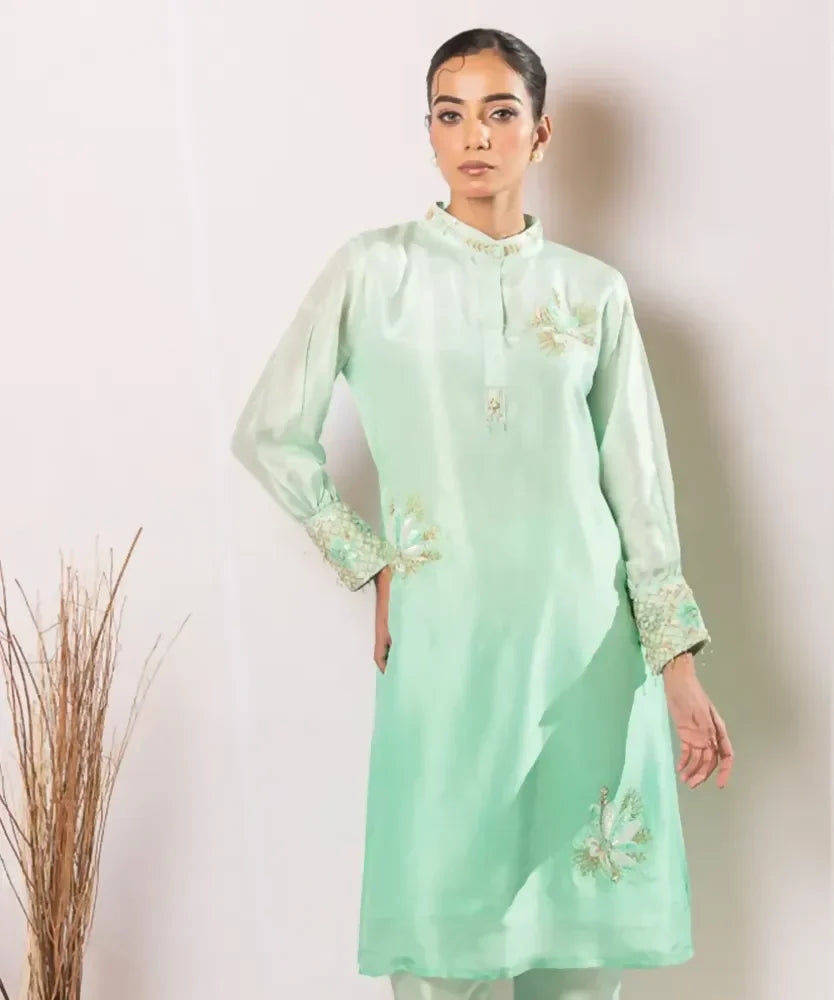 Timaraa Mint Whisper – Aari Zardosi Silk Co-Ord Set | Grocsy