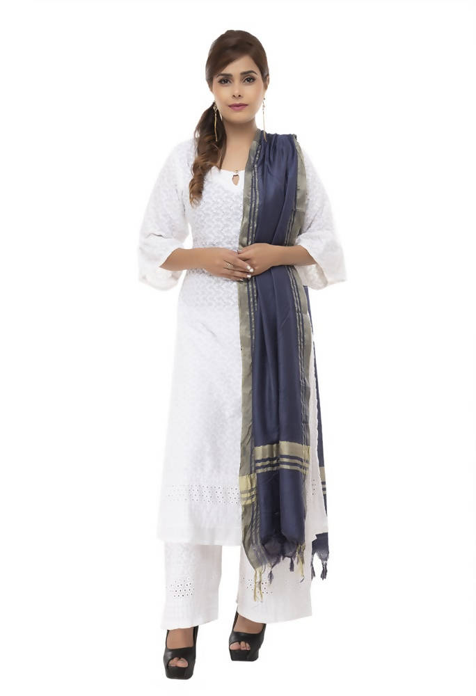 Mominos Fashion Moeza Slub Cotton Navy Blue Dupatta | Grocsy
