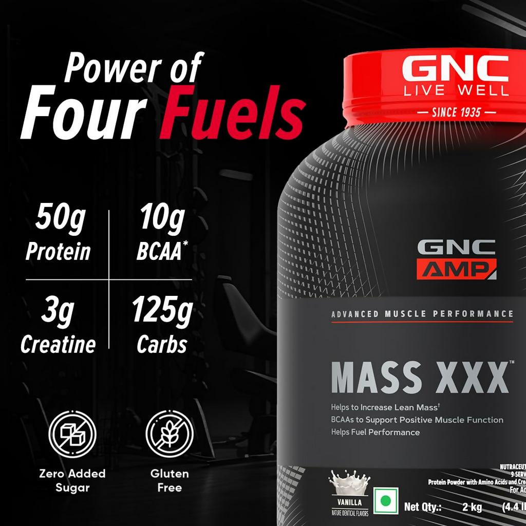GNC AMP XXX Mass Gainer Boosts Lean Muscle Gains Flavour Vanilla | Grocsy