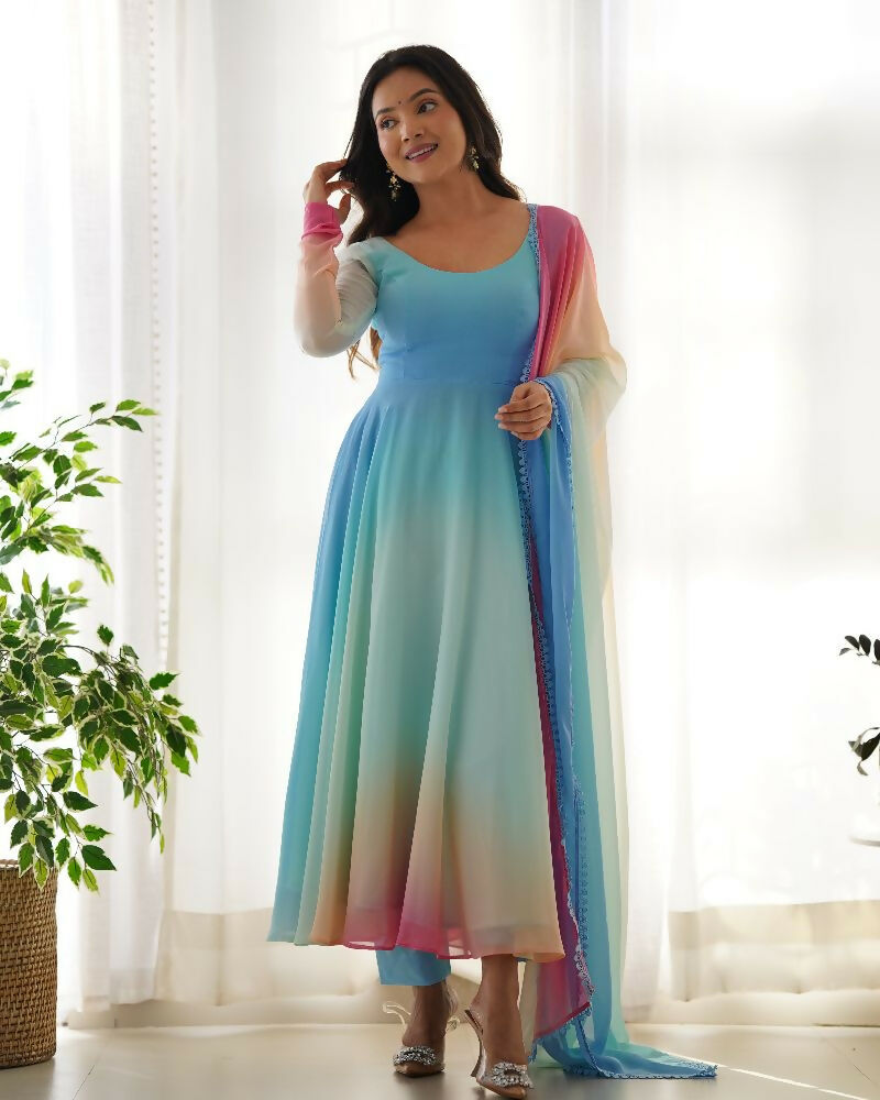 Joban Fashion Sky Kurta Set Georgette Sequence Embroidery Work | Grocsy