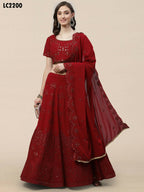 Maroon Georgette Thread with Sequins Embroidered work Lehenga Choli with Dupatta - Jivika | Grocsy