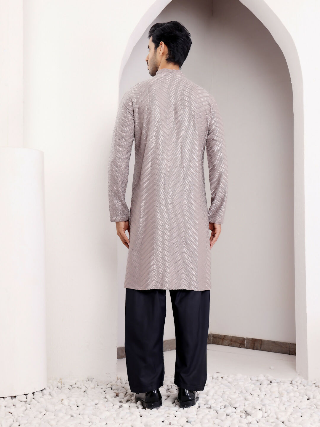Grey Viscose Designer Chikankari Embroidery Work Men's Kurta - Mahotsav | Grocsy