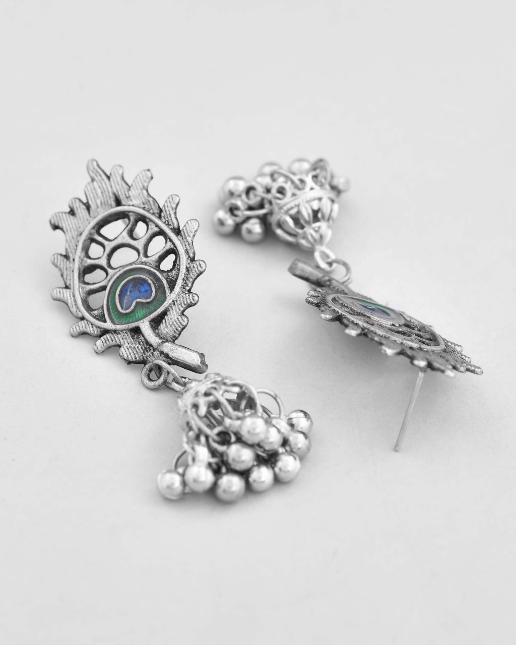 VOJ Silver Plated Oxidized Kanha Shape Long Necklace with Earring Set | Grocsy