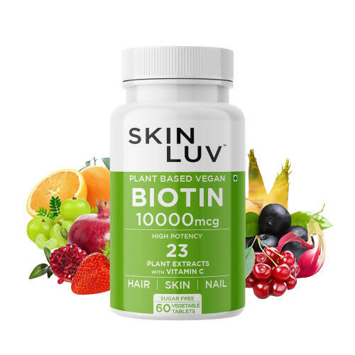 SkinLuv Plant Based Vegan Biotin 10000mcg Sugar Free Veg Tablet | Grocsy