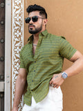 Miravan Men's Green Geomatric Printed Half Sleeve Slim Fit shirt | Grocsy