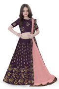Dwiden Purple Baby Doll Tafetta Sattin Semi-Stitched Girl's Lehenga Choli | Grocsy