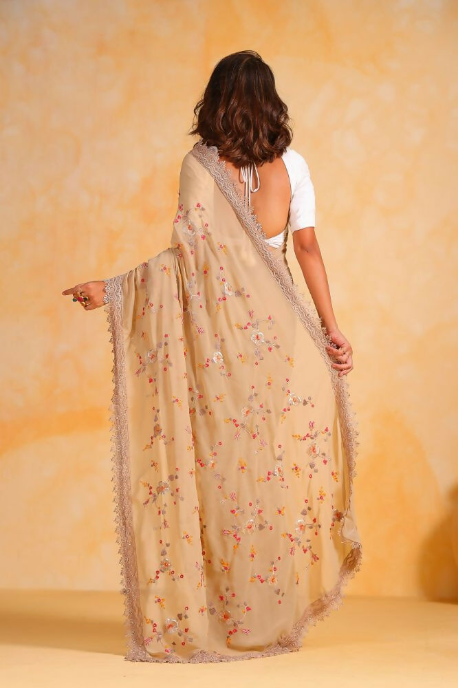 Vamsee Riva Beige Georgette Saree | Grocsy