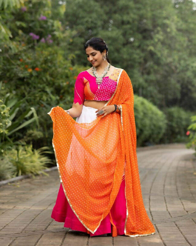 Yash Enterprise Orange Rayon Cotton Embroidery Semi Stitched Navratri Top Chaniya Choli | Grocsy