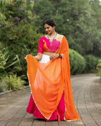 Yash Enterprise Orange Rayon Cotton Embroidery Semi Stitched Navratri Top Chaniya Choli | Grocsy