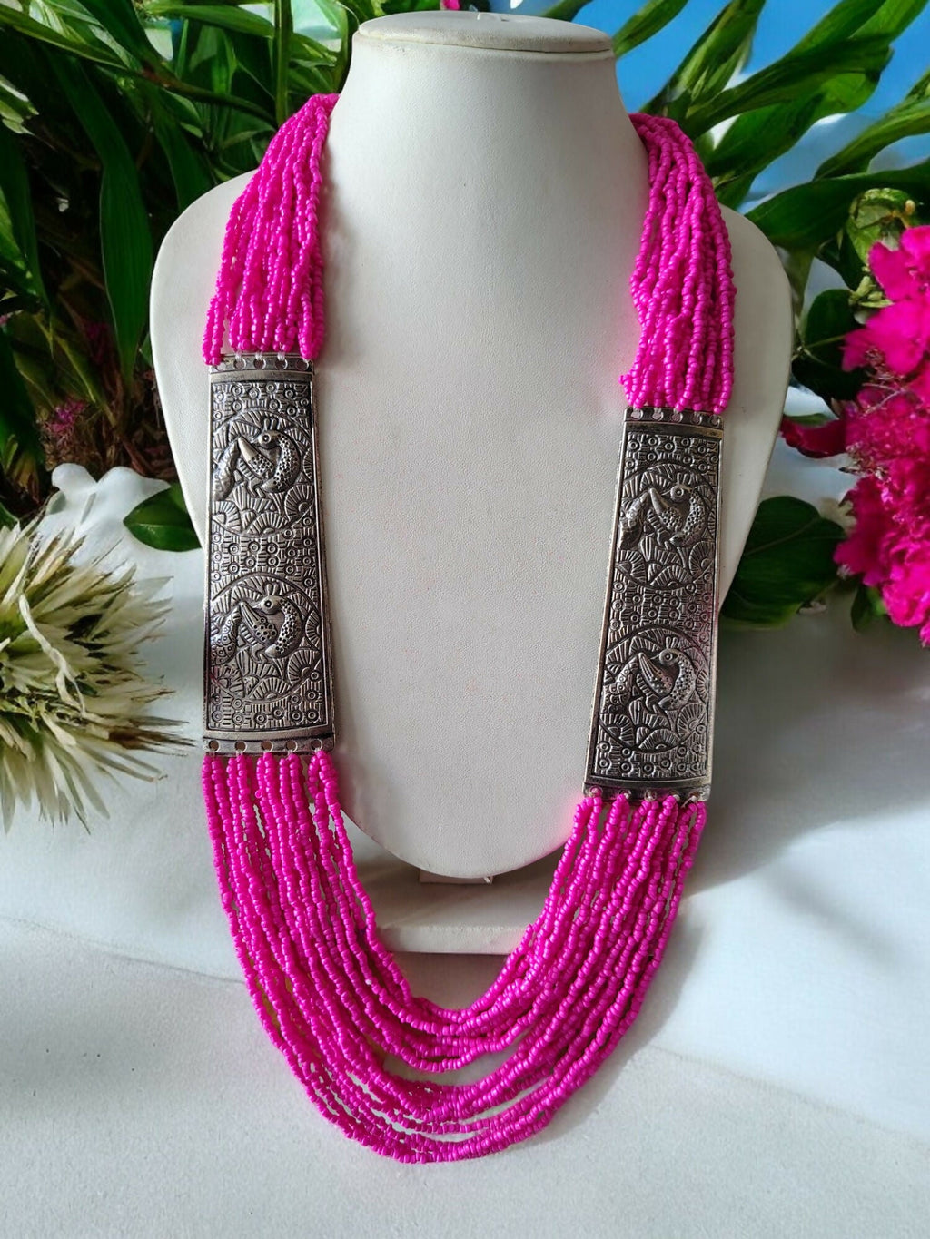 Inhanns Saree Shobha Statement Necklace - Pink Necklace | Grocsy