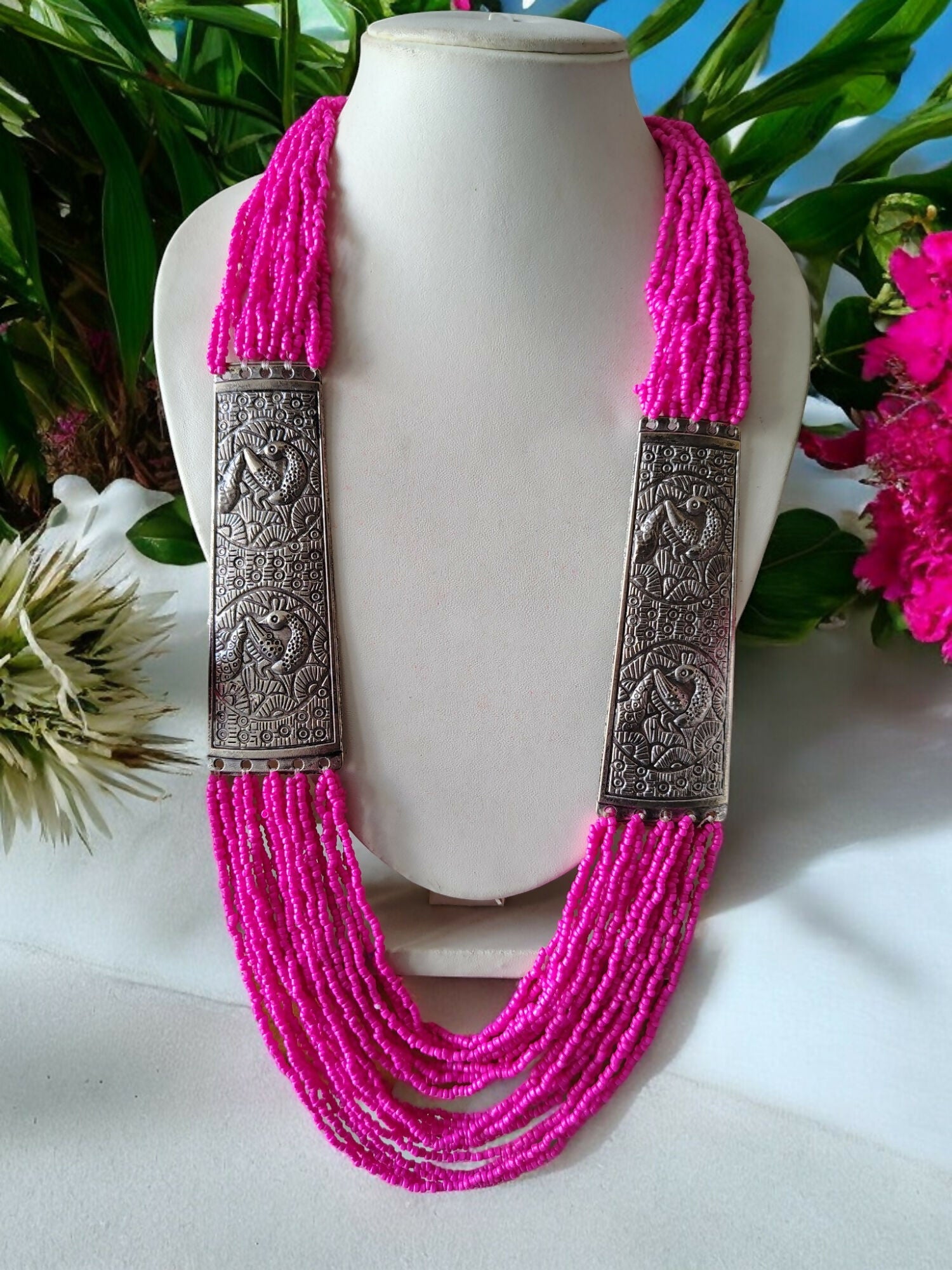 Inhanns Saree Shobha Statement Necklace - Pink Necklace | Grocsy