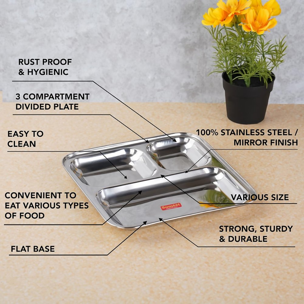 Sumeet Stainless Steel 3 in 1 Idli Wada Compartment plate - Small | Grocsy