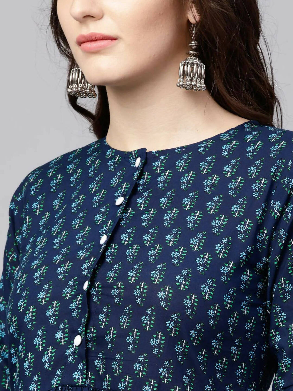 Vamika Printed Cotton Blue Party Wear/Casual Wear Women Kurta Set/Suit | Grocsy