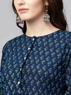 Vamika Printed Cotton Blue Party Wear/Casual Wear Women Kurta Set/Suit | Grocsy