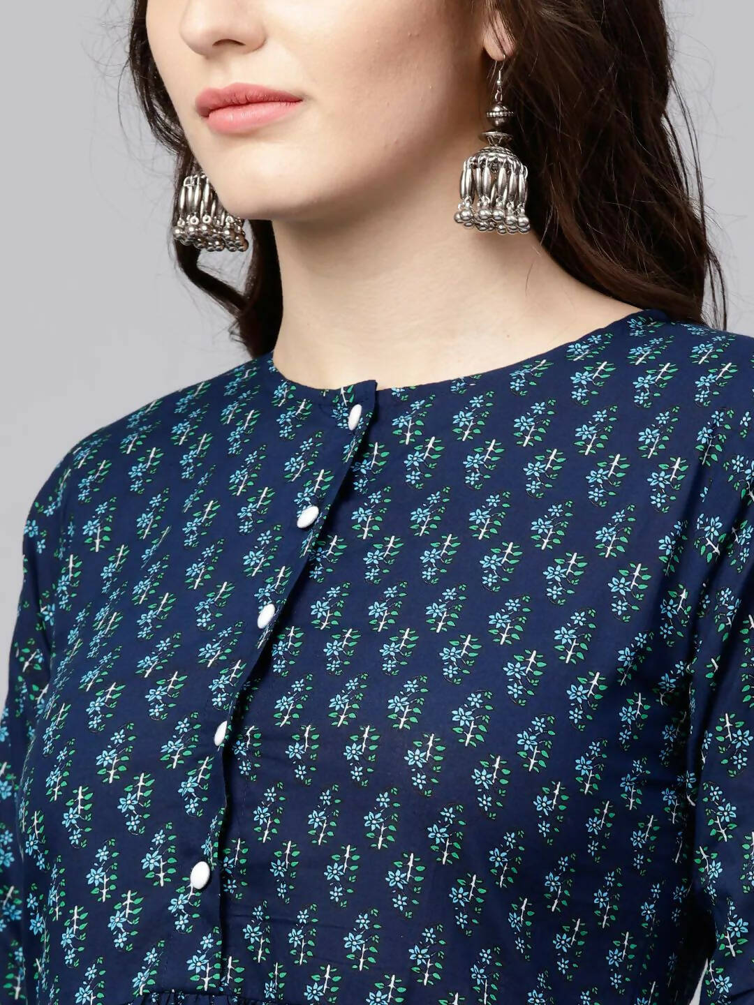 Vamika Printed Cotton Blue Party Wear/Casual Wear Women Kurta Set/Suit | Grocsy