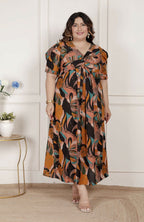 Miravan Womens Plus Size Pure Cotton Black Puff Sleeve Floral Printed Butterfly Maxi Dress | Grocsy
