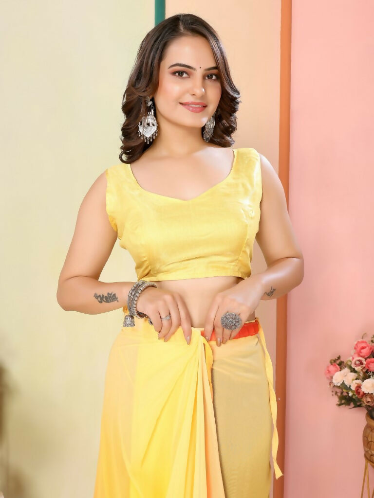 Yellow Georgette Pedding Color Printed Ready To Wear Saree - Aalaya | Grocsy