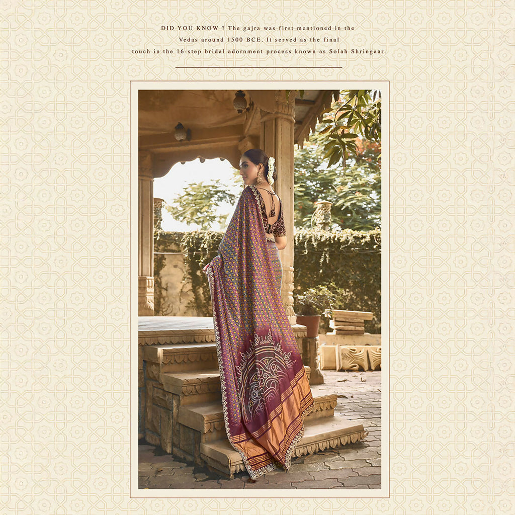 Purple Gajji Silk Foil With Handwork Saree With Unstitched Blouse - Norita Gajri | Grocsy