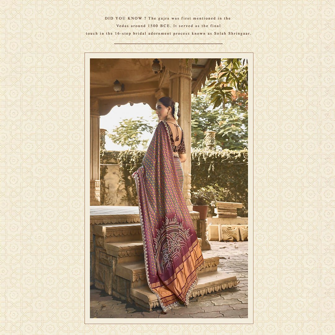 Purple Gajji Silk Foil With Handwork Saree With Unstitched Blouse - Norita Gajri | Grocsy
