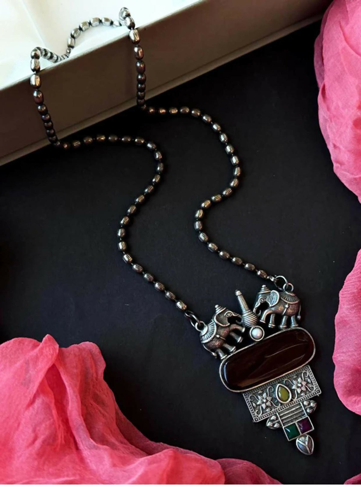 Joban Fashion Women Oxidize Monalisa Stone Big Pendant Oxidized Chain Necklace | Grocsy