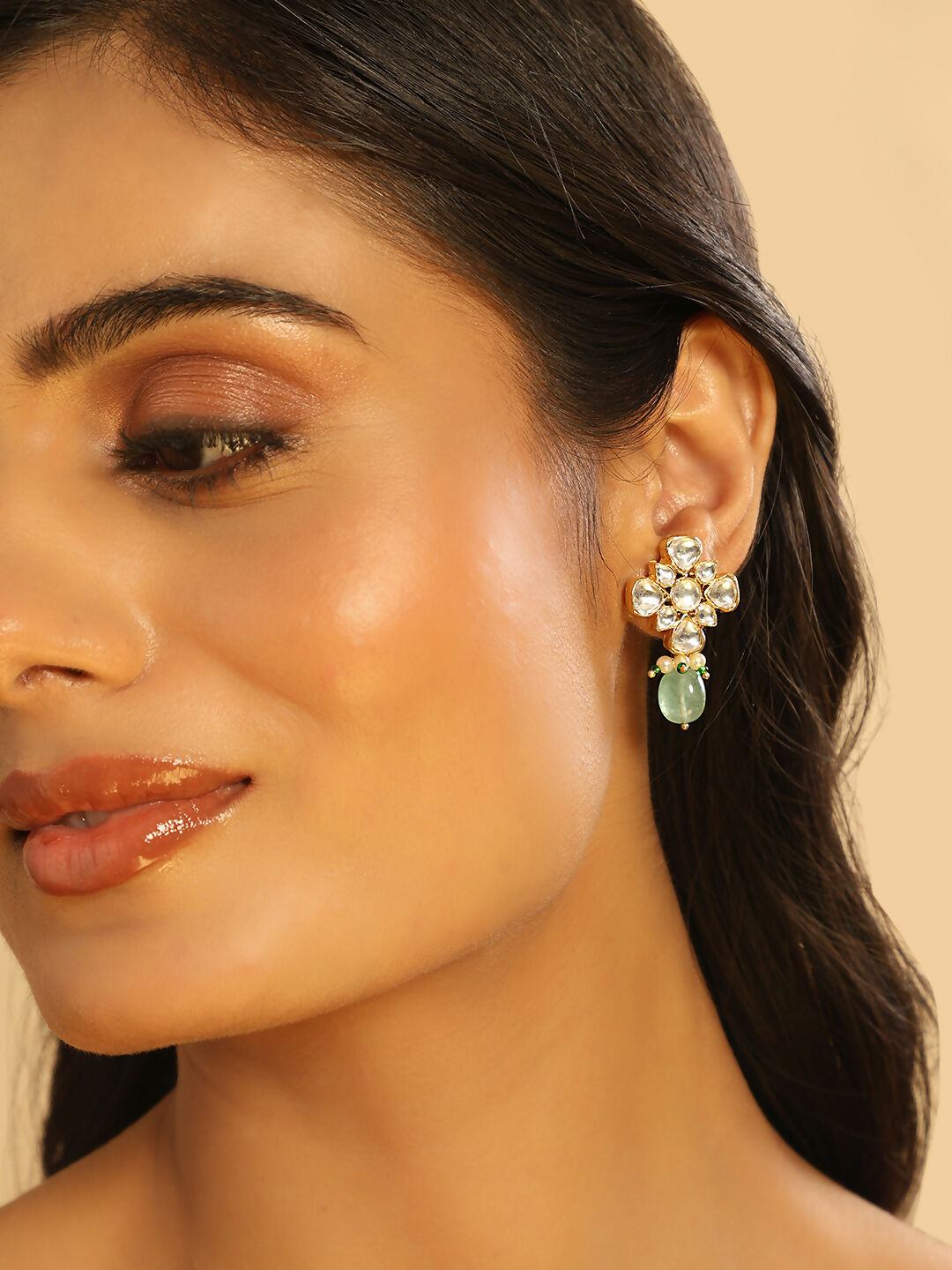 Nuyug 22K Gold Plated Kundan Paradise Green Studs | Grocsy