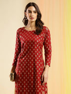 Maroon & Gold-Toned Viscose Rayon Ethnic Motifs Printed Kurta - Mamta | Grocsy