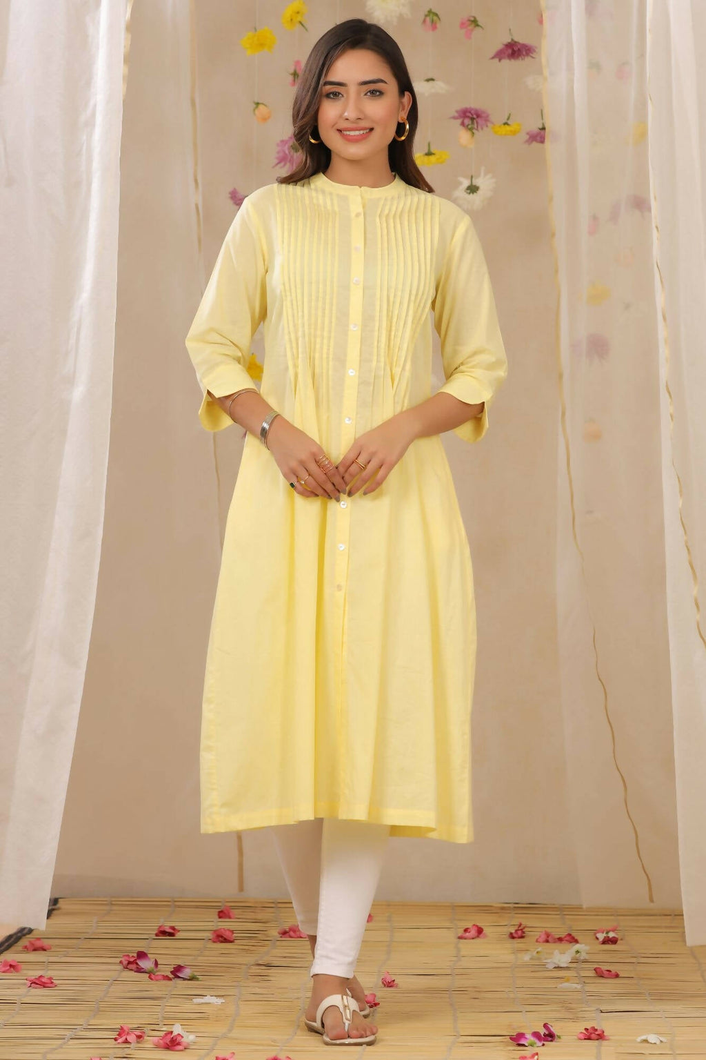 Juniper Women Limeyellow Cambric Solid A-Line Kurta | Grocsy