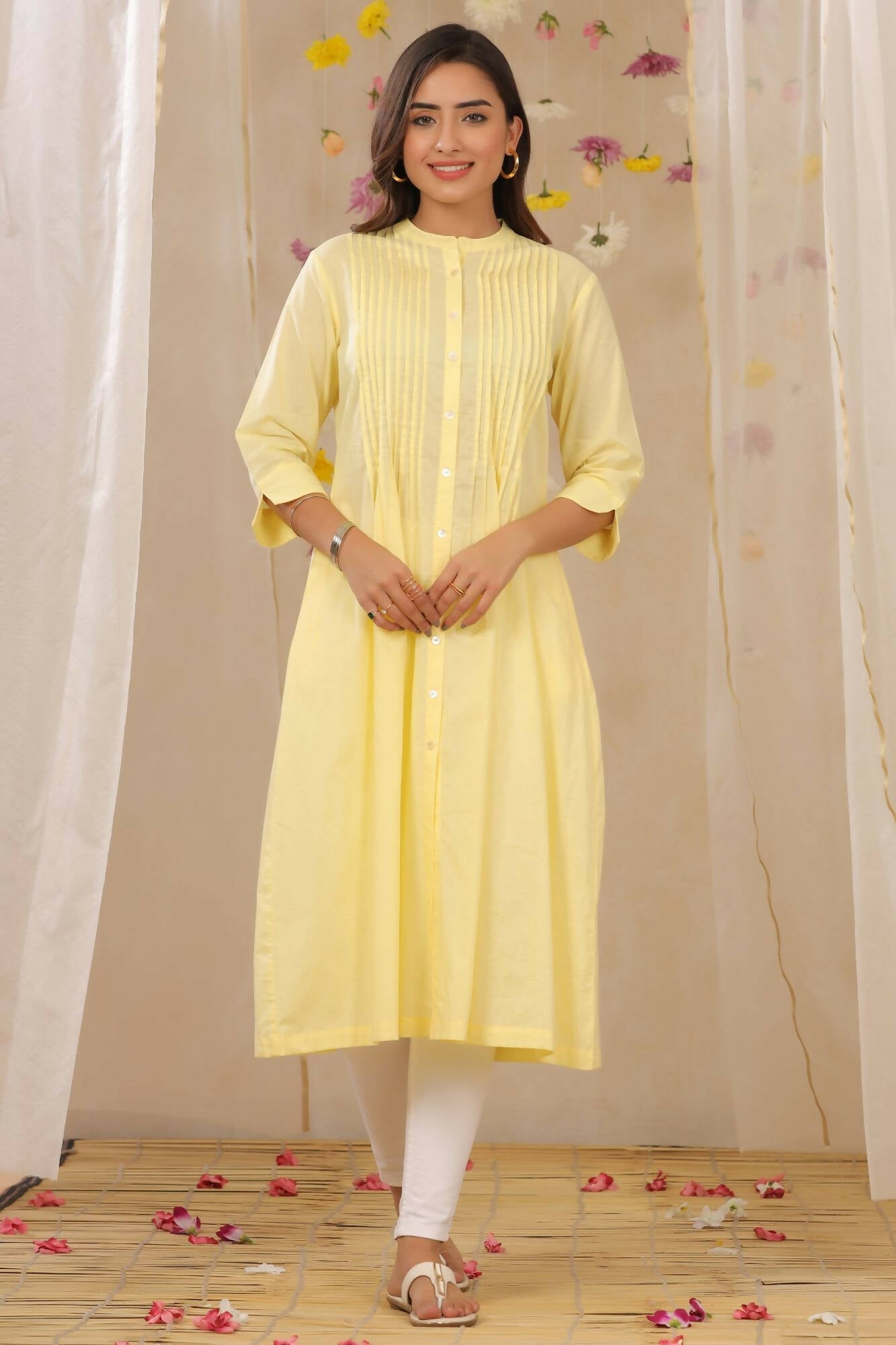 Juniper Women Limeyellow Cambric Solid A-Line Kurta | Grocsy