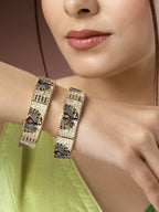 NVR Women's Set of 2 Gold-Polished Peacock Design Meenakari Handcrafted Bangles