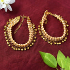 Mominos Fashion Kamal Johar Gold-Polished Pearls Anklets With Muvvas | Grocsy