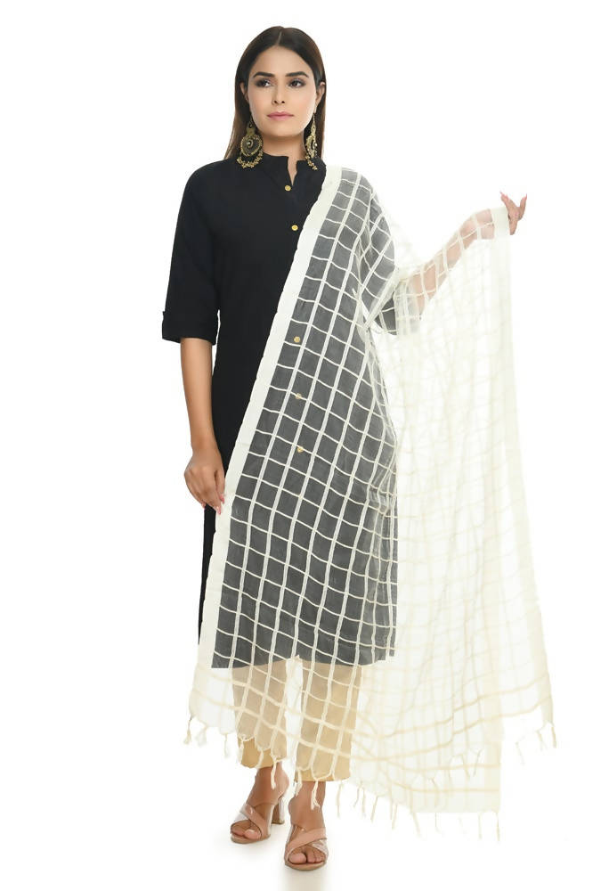 Mominos Fashion Off White Cotton Square Dupatta | Grocsy