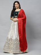 White Georgette Paper Mirror Embroidery Work Lehenga Choli with Dupatta - Jivika | Grocsy