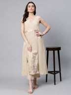 Ahalyaa Women Beige Pure Cotton Printed Floral Kurta With Trousers | Grocsy