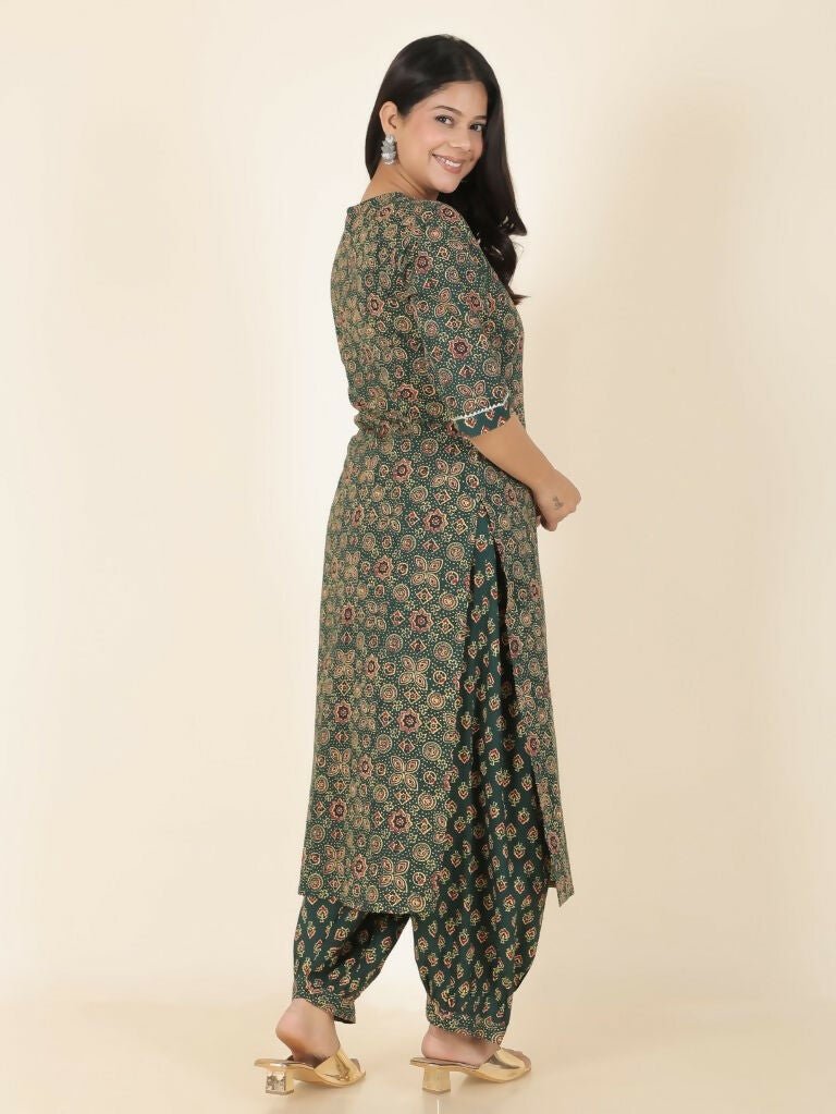 Aramya Green Soft Cotton Floral Print Straight Kurta Set for Women | Grocsy